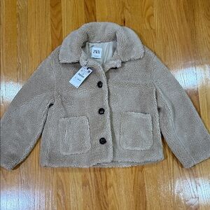 ZARA Beige Teddy Jacket with Patch Pockets